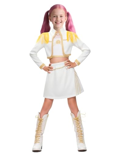 Koongso Kinder Kpop Dämonenjagd-Kostüme, Mädchen Hunter Mira Cosplay Kostüm, weiß bedrucktes Bühnen-Outfit, Anime-Idol, Halloween-Performance-Outfits von Koongso