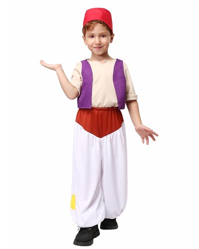 Koongso Kinderkostüm Arabischer Genieprinz, Jungen, Wüste, arabischer Prinz, Weste mit Hut, Straßen-Ratten-Outfit, Anzug, Halloween, Motto-Party, Kostüm, Schule, Bühnenrequisiten Koongso Kinderkostüm Arabischer Genieprinz, Jungen, Wüste, arabischer Prinz, Weste mit Hut, Straßen-Ratten-Outfit, Anzug, Halloween, Motto-Party, Kostüm, Schule, Bühnenrequisiten von Koongso