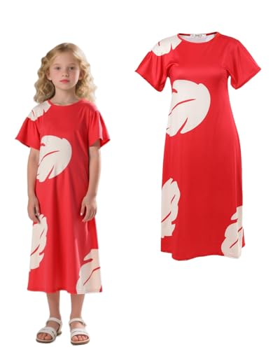 Koongso Lilo-Kostüm für Mädchen, hawaiianischer Blattdruck, rotes kurzärmliges langes Kleid, Cartoon-Film-Charakter, Lilo-Kostüm, Halloween-Kostüm, Geburtstag, Sommer, Party-Outfits Koongso Lilo-Kostüm für Mädchen, hawaiianischer Blattdruck, rotes kurzärmliges langes Kleid, Cartoon-Film-Charakter, Lilo-Kostüm, Halloween-Kostüm, Geburtstag, Sommer, Party-Outfits von Koongso