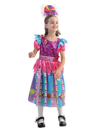 Koongso Mädchen Erstaunliches Zirkusprinzessin Loolilalu Kostüm Süßigkeiten Prinzessin Regenbogen Kleid mit Stirnband Geburtstag Halloween Weihnachten Party Kleid Bühnenshow Dress Up von Koongso