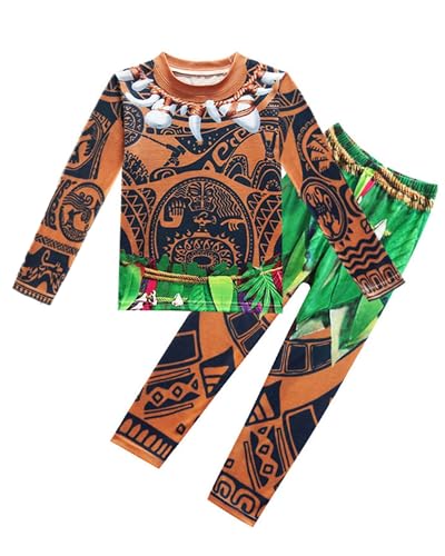 Koongso Maui-Kostüm für Kinder, Motiv: Ozeanabenteuer, Mali-Tattoo-Druck, langärmeliges Hemd und Hose, Anzug, Halloween, Kostümparty, lässig, Heimkleidung, 2 Stück., 120 Koongso Maui-Kostüm für Kinder, Motiv: Ozeanabenteuer, Mali-Tattoo-Druck, langärmeliges Hemd und Hose, Anzug, Halloween, Kostümparty, lässig, Heimkleidung, 2 Stück., 120 von Koongso