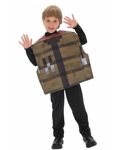 Koongso Pixelspiel-Kostüm für Kinder, Baue Mine World, Verkleidung – Pixel Miner Tisch, braune Tunika-Outfits für Jungen und Mädchen, Halloween, Cosplay, Mottoparty von Koongso
