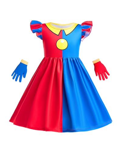 Koongso Pomni Clown-Kleider für Mädchen, Kinder, der erstaunliche digitale Zirkus, Cosplay-Kleid, Rock mit Handschuhen, für Halloween, Karneval, Geburtstagsparty, 130 Koongso Pomni Clown-Kleider für Mädchen, Kinder, der erstaunliche digitale Zirkus, Cosplay-Kleid, Rock mit Handschuhen, für Halloween, Karneval, Geburtstagsparty, 130 von Koongso