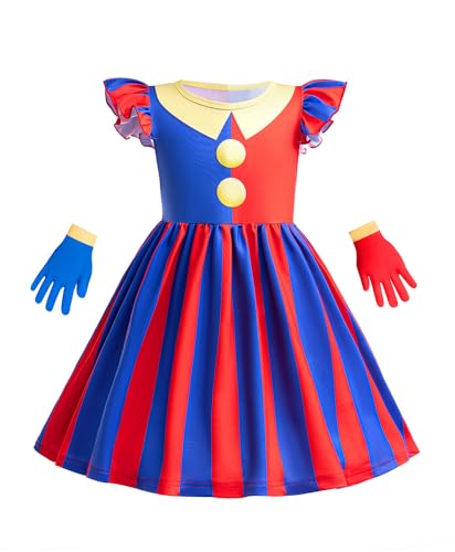 Koongso Pomni Clown-Kleider für Mädchen, Kinder, der erstaunliche digitale Zirkus, Cosplay-Kleid, Rock mit Handschuhen, für Halloween, Karneval, Geburtstagsparty, 140 Koongso Pomni Clown-Kleider für Mädchen, Kinder, der erstaunliche digitale Zirkus, Cosplay-Kleid, Rock mit Handschuhen, für Halloween, Karneval, Geburtstagsparty, 140 von Koongso