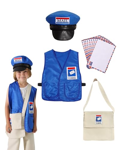 Koongso Postbotenkostüm für Kinder, Blau, Weste, Briefträgerhut, Segeltuch, Tasche, Umschläge, Karrieretag, Halloween, Verkleidung, Party, Outfits, Bühnenrequisiten für Jungen und Mädchen Koongso Postbotenkostüm für Kinder, Blau, Weste, Briefträgerhut, Segeltuch, Tasche, Umschläge, Karrieretag, Halloween, Verkleidung, Party, Outfits, Bühnenrequisiten für Jungen und Mädchen von Koongso