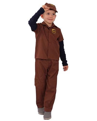 Koongso Postbotenkostüm für Kinder, Hemd mit Hose, Kappe, Liefermann, braune Uniform für Jungen, Mädchen, Karrieretag, Halloween, Rollenspiel, Party, Schule, Bühne Koongso Postbotenkostüm für Kinder, Hemd mit Hose, Kappe, Liefermann, braune Uniform für Jungen, Mädchen, Karrieretag, Halloween, Rollenspiel, Party, Schule, Bühne von Koongso