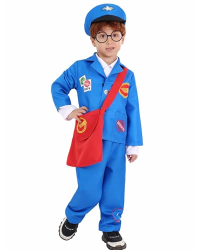 Koongso Postbotenkostüm für Kinder, Jungen, Mädchen, Postbote, blaue Outfits mit Hut, rote Tragetasche, Brille für Karriere, Halloween, Rollenspiele, Party, Aufführung Koongso Postbotenkostüm für Kinder, Jungen, Mädchen, Postbote, blaue Outfits mit Hut, rote Tragetasche, Brille für Karriere, Halloween, Rollenspiele, Party, Aufführung von Koongso