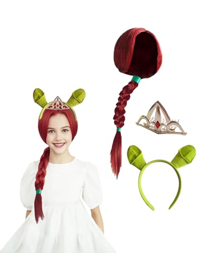 Koongso Prinzessin Fiona Kostüm, Kinder Erwachsene Fiona Zubehör – Grüner Ogerohren Stirnband, rote Zopfperücke & Krone Haarkamm für Geburtstag Halloween Party Koongso Prinzessin Fiona Kostüm, Kinder Erwachsene Fiona Zubehör – Grüner Ogerohren Stirnband, rote Zopfperücke & Krone Haarkamm für Geburtstag Halloween Party von Koongso