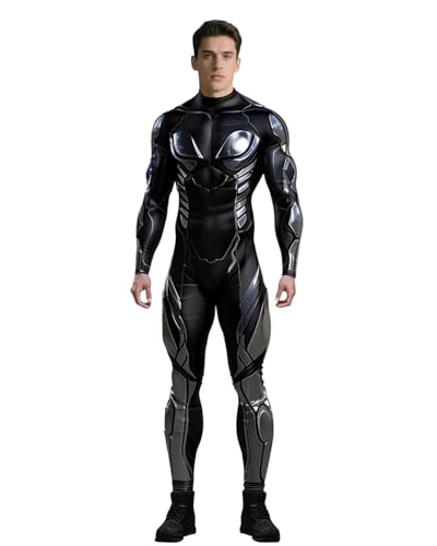 Koongso Superhelden-Kostüm für Erwachsene, Herren und Damen, 3D-Druck, Rüstung, Roboter, Cosplay, Bodysuit, Ganzkörperanzug, langärmelig, Cyborg-Catsuit, Jumpsuit, Kampfanzug für Halloween-Party von Koongso