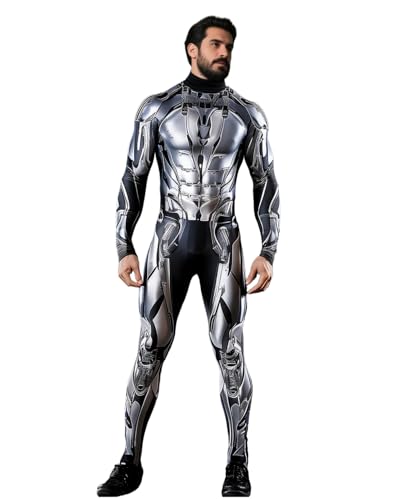 Koongso Superhelden-Kostüm für Erwachsene, Herren und Damen, 3D-Druck, Rüstung, Roboter, Cosplay, Bodysuit, Ganzkörperanzug, langärmelig, Cyborg-Catsuit, Jumpsuit, Kampfanzug für Halloween-Party von Koongso