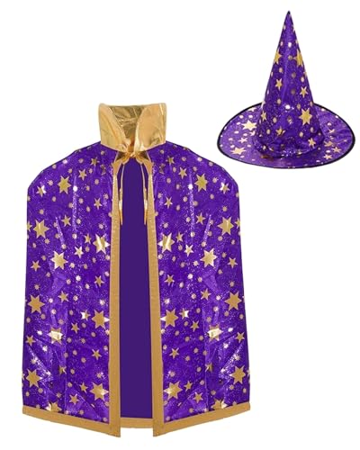 Koongso Unisex Erwachsene Zauberer Zauberer Sterndruck Robe Umhang mit Hut für Männer Frauen Karneval Halloween Hexe Rollenspiel Outfits, 130 cm Koongso Unisex Erwachsene Zauberer Zauberer Sterndruck Robe Umhang mit Hut für Männer Frauen Karneval Halloween Hexe Rollenspiel Outfits, 130 cm von Koongso