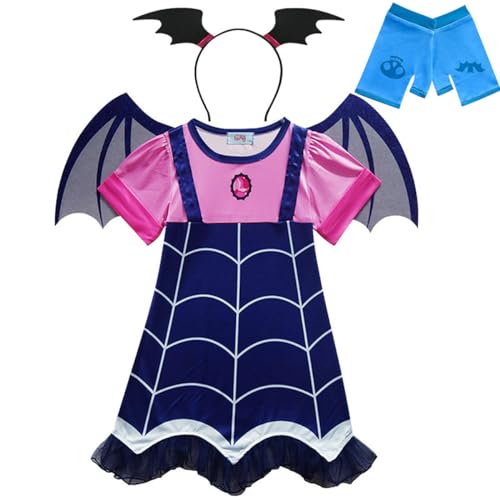 Koongso Vampirina Kostüm für Mädchen, Prinzessin Vampirina Verkleidung mit Fledermausflügel Handschuhen und Stirnband für kleine Mädchen Halloween Cosplay Kostüm Party Dress Up 90 von Koongso