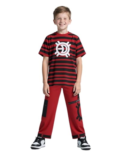 Koongso Zombies Victor Kostüm für Kinder, Jungen und Mädchen, Halloween, Vampire, Cosplay-Outfits, schwarz-rot, Victor-Uniform, gestreiftes Punk-T-Shirt und Hose von Koongso