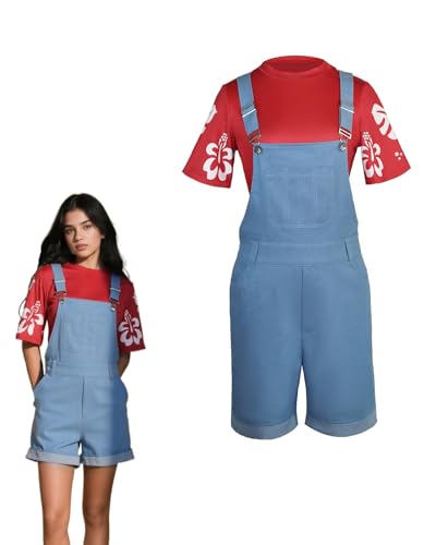 Lilo Kostüm Outfits für Mädchen, 2-teiliges Lilo-T-Shirt und Denim-Overall-Shorts, Filmfigur-Kostüm, Hawaii-Tropisches T-Shirt und Jumpsuit-Shorts für Kinder Lilo Kostüm Outfits für Mädchen, 2-teiliges Lilo-T-Shirt und Denim-Overall-Shorts, Filmfigur-Kostüm, Hawaii-Tropisches T-Shirt und Jumpsuit-Shorts für Kinder von Koongso