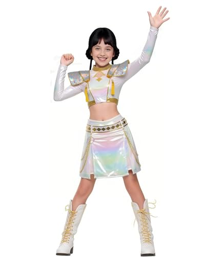 Mädchen Anime Dämonenjagd Kostüm, K-Pop Idol Zoey Metallic Sparkly Bühnenoutfits Komplettes Set für Halloween Cosplay Party Performance von Koongso
