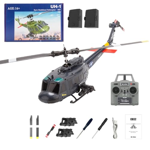 C032 UH-1 Huey Ferngesteuerter Hubschrauber, 1/48 Scale Flybarless RC Helikopter mit Optical Flow Positioning mit Höhenhaltung & Optical Flow Geschenk für Militärische Enthusiasten (Dunkelblau) von Kopeetechy