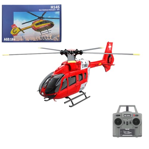 C190 RC Hubschrauber Spielzeug für Erwachsene, H145 2,4G 1/30 6CH 6 Achsen Gyro Ferngesteuertes Helikopter Outdoor Flugzeug mit Höhenhaltung optische Flusspositionierung (Rot & Weiß(1 Batterie)) von Kopeetechy