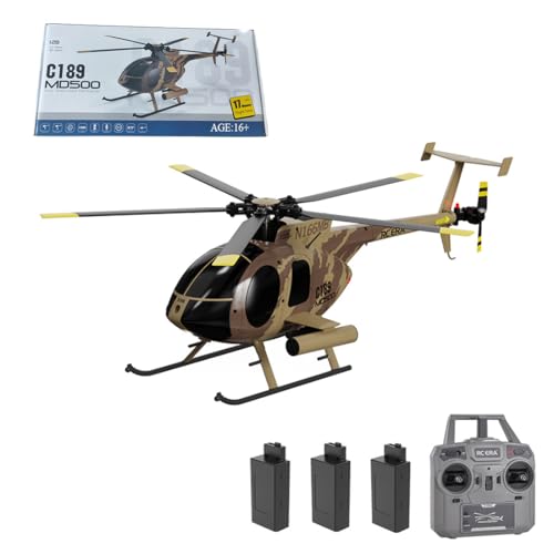 Kopeetechy 2.4G Ferngesteuerter Hubschrauber, MD500 6CH 1:28 Bürstenloser Motor, Single Blade Flybarless, Remote Hubschrauber RTF mit optischer Flusslokalisierung (Tarnfarben, 3 Batterien) von Kopeetechy