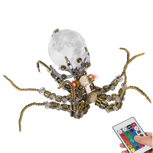 Kopeetechy 3D Metall Puzzle Oktopus Modellbausatz Kit mit Licht, 2400 Teilen DIY 3D Puzzle Metall Erwachsene Oktopus mit Werkzeugsatz Desktop Spielzeug Geschenke von Kopeetechy