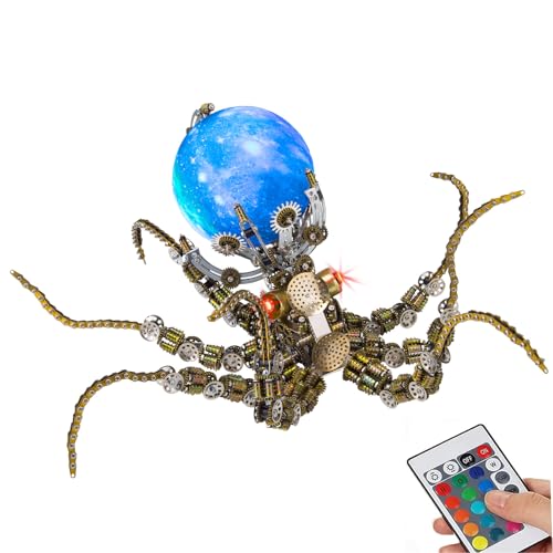 Kopeetechy 3D Metall Puzzle Oktopus Modellbausatz Kit mit Licht, 2400 Teilen DIY 3D Puzzle Metall Erwachsene Oktopus mit Werkzeugsatz Desktop Spielzeug Geschenke von Kopeetechy