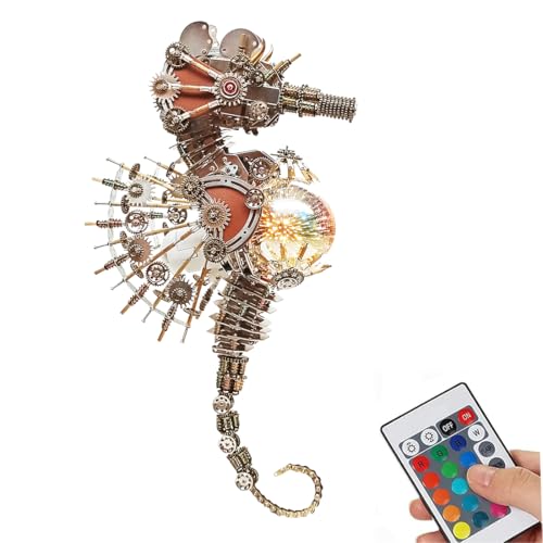 Kopeetechy 3D Metall Puzzles Mechanische Seepferdchen Modellbausätze mit Lampe, DIY Montage Steampunk Puzzle Dekor Sammler Geschenk für Erwachsene, 2100 Teile von Kopeetechy
