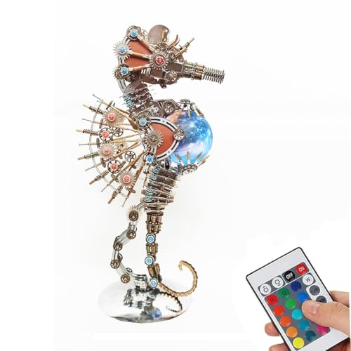 Kopeetechy 3D Metall Puzzles Mechanische Seepferdchen Modellbausätze mit Lampe, DIY Montage Steampunk Puzzle Dekor Sammler Geschenk für Erwachsene, 2100 Teile von Kopeetechy