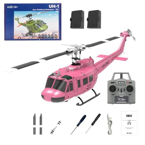 Kopeetechy C032 UH-1 Huey Ferngesteuerter Hubschrauber, 1/48 Scale Flybarless RC Helikopter mit Optical Flow Positioning mit Höhenhaltung & Optical Flow Geschenk für Militärische Enthusiasten (Rosa) von Kopeetechy