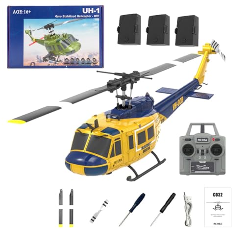 Kopeetechy C032 UH-1 Huey Ferngesteuerter Hubschrauber, 1/48 Scale Flybarless RC Helikopter mit Optical Flow Positioning mit Höhenhaltung & Optical Flow Geschenk für Militärische Enthusiasten von Kopeetechy