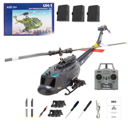Kopeetechy C032 UH-1 Huey Ferngesteuerter Hubschrauber, 1/48 Scale Flybarless RC Helikopter mit Optical Flow Positioning mit Höhenhaltung & Optical Flow Geschenk für Militärische Enthusiasten von Kopeetechy