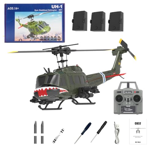 Kopeetechy C032 UH-1 Huey Ferngesteuerter Hubschrauber, 1/48 Scale Flybarless RC Helikopter mit Optical Flow Positioning mit Höhenhaltung & Optical Flow Geschenk für Militärische Enthusiasten von Kopeetechy