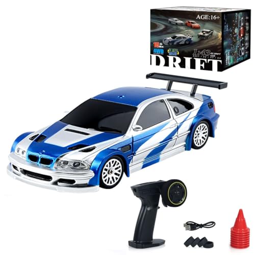 Kopeetechy Drift Ferngesteuertes Auto, RC Drift Car, 4WD Fernbedienung Rennwagen im Maßstab 1:43 mit Driftfunktion, LED-Leuchten, 15km/h, Spielzeugauto für Erwachsene - RTR Version (Blau Weiß) von Kopeetechy