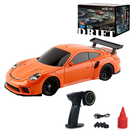 Kopeetechy Drift Ferngesteuertes Auto, RC Drift Car, 4WD Fernbedienung Rennwagen im Maßstab 1:43 mit Driftfunktion, LED-Leuchten, 15km/h, Spielzeugauto für Erwachsene - RTR Version (Orange) von Kopeetechy
