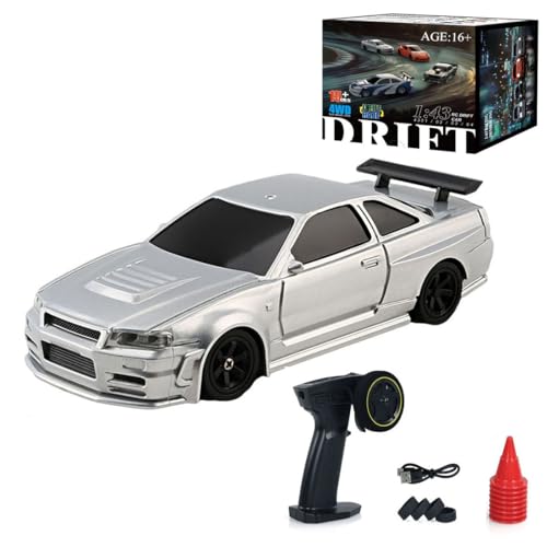 Kopeetechy Drift Ferngesteuertes Auto, RC Drift Car, 4WD Fernbedienung Rennwagen im Maßstab 1:43 mit Driftfunktion, LED-Leuchten, 15km/h, Spielzeugauto für Erwachsene - RTR Version (Silber) von Kopeetechy