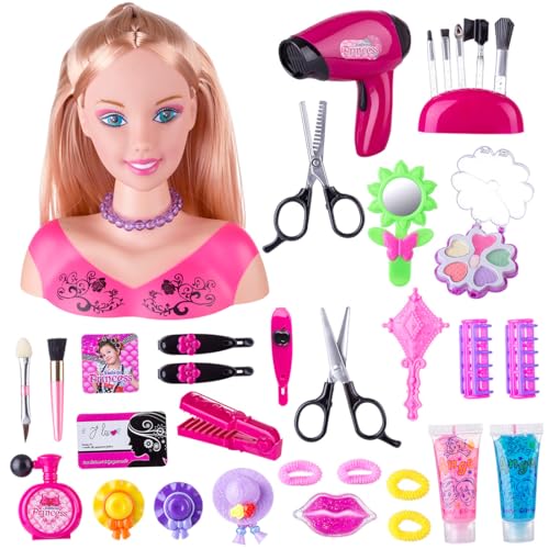 Kopeetechy Frisierkopfpuppe für Kinder, Frisierpuppenkopf mit Haartrockner, Frisierkopf für Prinzessinnenpuppen, Zubehör für Haare & Make-up, Spielzeug für Mädchen ab 3 Jahren Kopeetechy Frisierkopfpuppe für Kinder, Frisierpuppenkopf mit Haartrockner, Frisierkopf für Prinzessinnenpuppen, Zubehör für Haare & Make-up, Spielzeug für Mädchen ab 3 Jahren von Kopeetechy