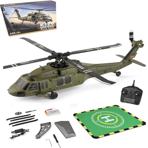 Kopeetechy K170 Ferngesteuerte Hubschrauber für Erwachsene, UH60L RC Helicopter 4CH 6-Achsen Gyro Brushless Motor RC Militärhubschrauber Spielzeug Geschenk-RTF von Kopeetechy