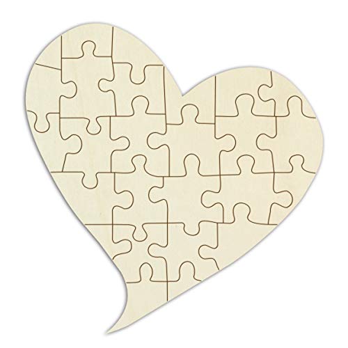 Holzpuzzle „Geschwungenes Herz“ zum bemalen und verzieren - 26 Teile, ca. 54 x 52 cm - Leeres Puzzle im Jutebeutel, inkl. Puzzlevorlage von Kopierladen Karnath GmbH
