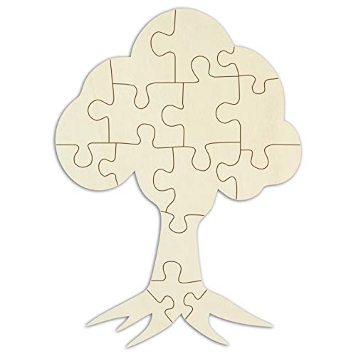Holzpuzzle Baum selbst gestalten und verzieren - 15 Teile, ca. 59 x 43 cm - leeres Blanko-Puzzle „Baum“ aus Holz im Jutebeutel inkl. Puzzlevorlage von Kopierladen Karnath GmbH