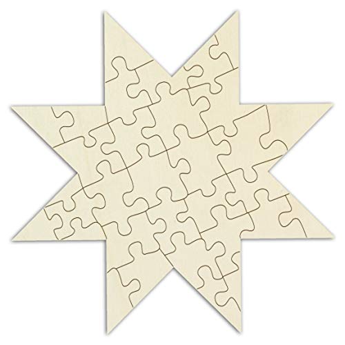 Holzpuzzle Stern zum selbst gestalten und bemalen - 32 Teile, ca. 48 x 48 cm - leeres Puzzle aus Schichtholz im Jutebeutel - inkl. Puzzlevorlage von Kopierladen Karnath GmbH