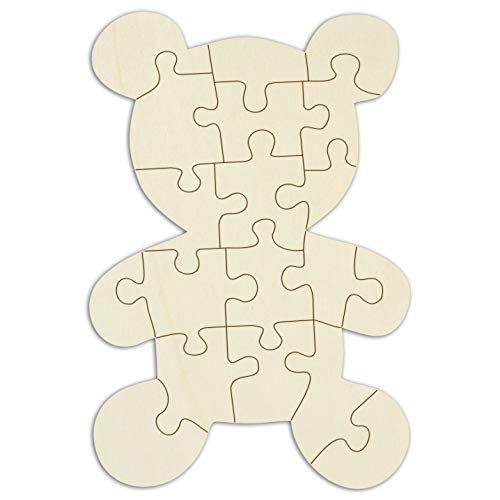 Holzpuzzle Teddybär selbst gestalten und bemalen - 19 Teile, ca. 59 x 40 cm - leeres Blanko-Puzzle aus Holz im Jutebeutel inkl. Puzzlevorlage von Kopierladen Karnath GmbH