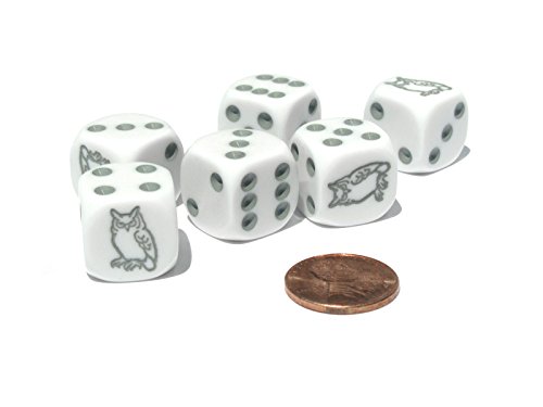 Set mit 6 Eulen-Würfeln, 16 mm, D6, runde Kanten, Koplow-Tierwürfel, Weiß mit grauen Pips Set mit 6 Eulen-Würfeln, 16 mm, D6, runde Kanten, Koplow-Tierwürfel, Weiß mit grauen Pips von Koplow Games