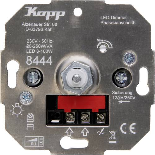 Kopp 844400008 Unterputz Dimmer Geeignet für Leuchtmittel: LED-Lampe, Halogenlampe, Glühlampe von Kopp