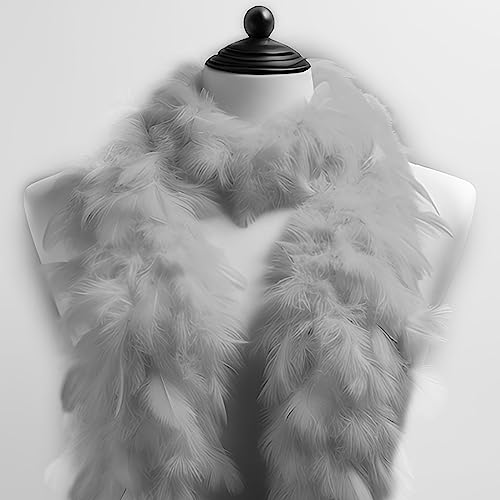 Federboa Feder-Schal, ca. 180 cm Länge Hergestellt aus echten gefärbten Federn - Perfektes Kostüm-Accessoire, Charleston, 20er Jahre, Flapper, Karneval, Mottoparty, Basteln, Deko (Silberfarben) von Kopper-24