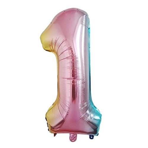 Folienballon Zahl 1, ca. 100 cm, regenbogenfarben - Helium geeignet - Luftballon XXL Nummer Riesen Ballon Zahlenballon Mädchen Junge Deko Riesenzahl Party Hochzeit Kindergeburtstag zum Geburtstag von Kopper-24
