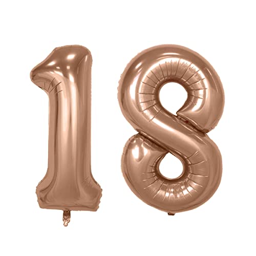 Folienballon Zahl 18 Set; ca. 100 cm, rosegold - Helium geeignet - Luftballon XXL Nummer Riesen Ballon Zahlenballon Mädchen Junge Deko Riesenzahl Party Hochzeit Kindergeburtstag zum Geburtstag von Kopper-24