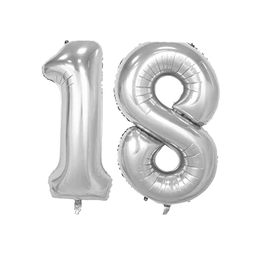 Folienballon Zahl 18 Set; ca. 100 cm, silber - Helium geeignet - Luftballon XXL Nummer Riesen Ballon Zahlenballon Mädchen Junge Deko Riesenzahl Party Hochzeit Kindergeburtstag zum Geburtstag von Kopper-24