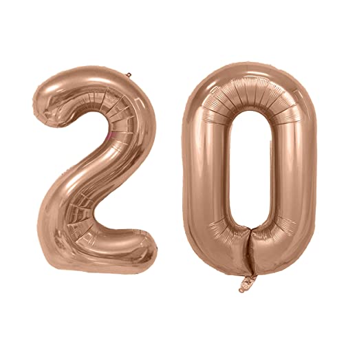 Folienballon Zahl 40 cm in Rosegold für Luftbefüllung - für Geburtstag Hochzeit Party uvm - Rose Gold Ballon im Zahlen-Design Jubiläum Geschenk Luftballon Zahlenballon riesen Nummer Deko (Zahl 20) von Kopper-24