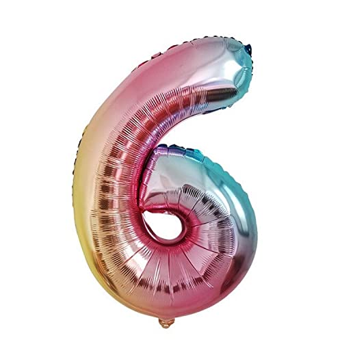 Folienballon Zahl 6, ca. 100 cm, regenbogenfarben - Helium geeignet - Luftballon XXL Nummer Riesen Ballon Zahlenballon Mädchen Junge Deko Riesenzahl Party Hochzeit Kindergeburtstag zum Geburtstag von Kopper-24