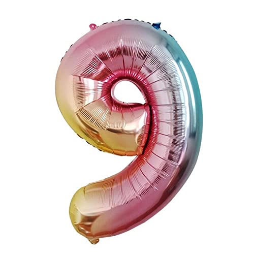 Folienballon Zahl 9, ca. 100 cm, regenbogenfarben - Helium geeignet - Luftballon XXL Nummer Riesen Ballon Zahlenballon Mädchen Junge Deko Riesenzahl Party Hochzeit Kindergeburtstag zum Geburtstag von Kopper-24