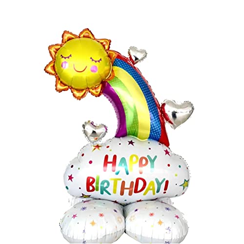 Großer Folienballon in Form einer strahlenden Sonne mit buntem Regenbogen, Happy Birthday Schriftzug, stehend, ideal für Geburtstagsfeiern und besondere Anlässe, 83 x 122 cm von Kopper-24