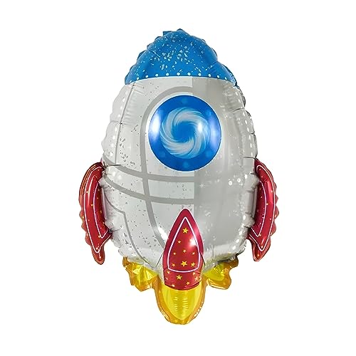Großer Folienballon in Weiß mit Raketenfahrzeug Motiv, ca. 65 * 54 cm - Ideal für Kindergeburtstage, Weltraum-Themenpartys, Dekorationen - wiederverwendbar - Tolle Geschenkidee für kleine Astronauten von Kopper-24